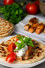 Greek gyro with grilled salmon