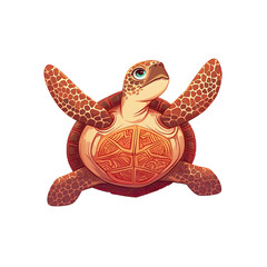 Charming Turtle Cartoon Its Shell Adorned, Cartoon Illustration