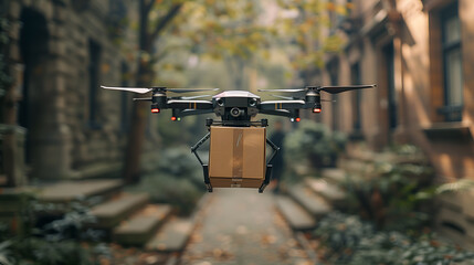 drone carrying a package mid-air