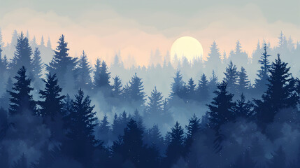 Obraz premium Misty Morning Enhancing the Mystical Aura of Old Growth Forest Flat Design Backdrop with Ancient Allure