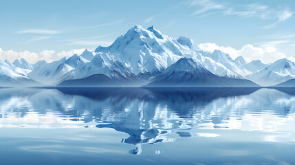 Tranquil Waters Reflecting Majestic Snow Capped Mountains: A Symmetry in Nature   Flat Design Backdrop Concept