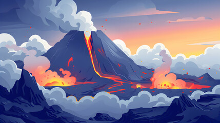 Flat Design Backdrop: Sulfur Vents in Volcanic Terrain   Geothermal Activity Unveiled through Steam and Gases