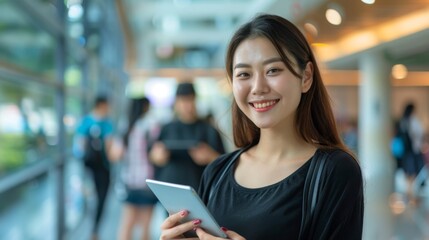 Smiling Woman Holding Smartphone