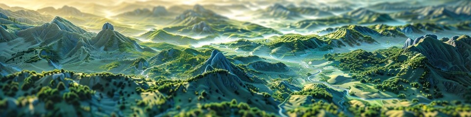 Detailed 3D Terrain Map Guides Journey with Confidence Through Diverse Environments - obrazy, fototapety, plakaty