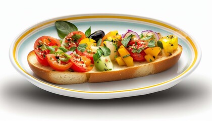 Bruschetta with tomatoes and basil on a plate isolate on a white background. Generative AI, - obrazy, fototapety, plakaty