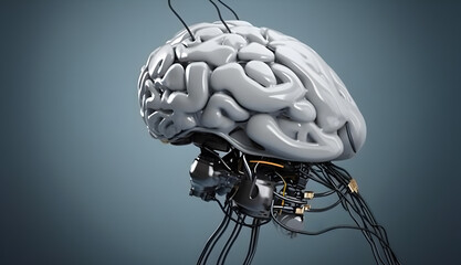 Robotic brain with detailed circuits. Concept of artificial intelligence, brain power or energy.
