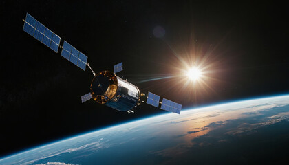 A satellite floating in space, orbiting the Earth and collecting data for scientific research and communications
