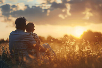 Heartfelt Father's Day image capturing precious moments between father and child on sunset