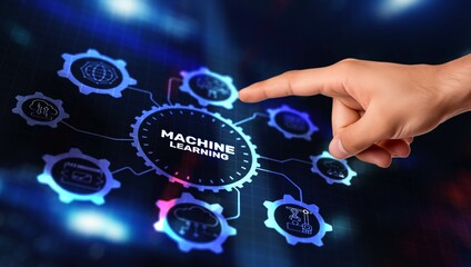 Machine learning concept. Text icon on Virtual screen