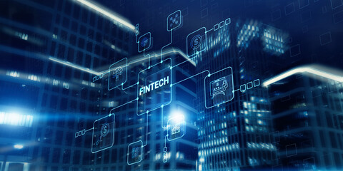 Fintech. Business investment banking payment technology concept. Online banking and crowdfunding