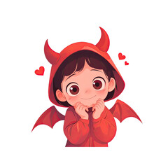 Cute Child Dressed In A Halloween Devil, Cartoon Illustration