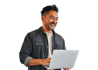 Southeast Asian Man Smiling Using Laptop