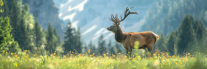Photo realistic glimpse of wildlife in Alpine meadows showcasing biodiversity and conservation efforts