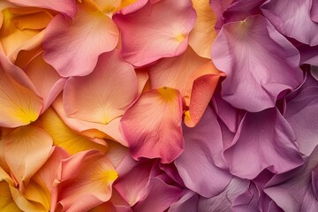Obraz premium Flowing wavy rose petals in muted shades of mauve, pink, and yellow create a magical, feminine backdrop for beauty and wellness promotions