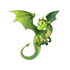 Obraz premium Cute Green Dragon Cartoon Its Scales Shimm, Cartoon Illustration