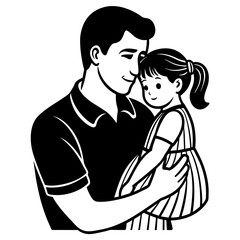 Happy Father's Day. Young father holds his daughter with care and love. Vector silhouette illustration.