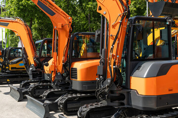 Fleet of yellow construction machines