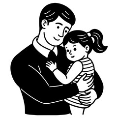 Happy Father's Day. Young father holds his daughter with care and love. Vector silhouette illustration.