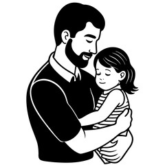Obraz premium Happy Father's Day. Young father holds his daughter with care and love. Vector silhouette illustration.