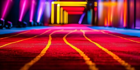 Red carpet at movie premiere. Concept Hollywood Glamour, Film Industry, Celebrity Style, VIP Event, Red Carpet Fashion