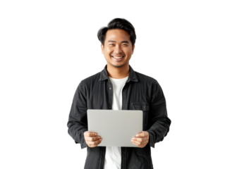 Smiling Southeast Asian Man with Laptop