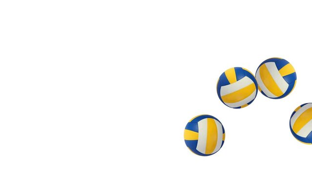 Five Animated Beach volleyball bounces left to right on the screen on a transparent background. 5 Animated Beach balls hit and bounce beautifully against the alpha transparent background.