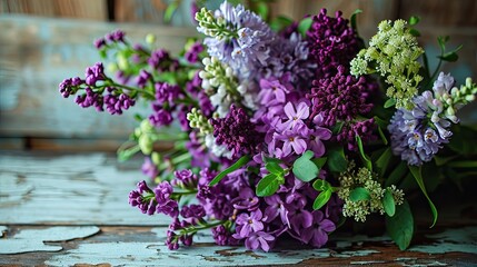 Purple and green flower bouquet, mothers day concept.