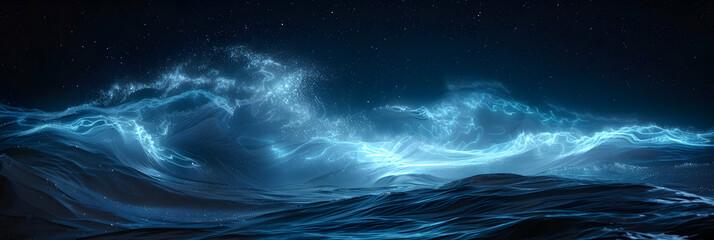 Intricate patterns of light swirl in bioluminescent waves in long exposure night photography   Photo realistic concept
