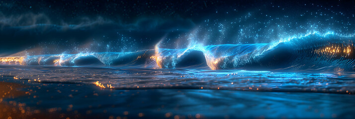 Enchanting Bioluminescent Wave Patterns in Night Photography: Mesmerizing Light Swirls of Intricate Beauty
