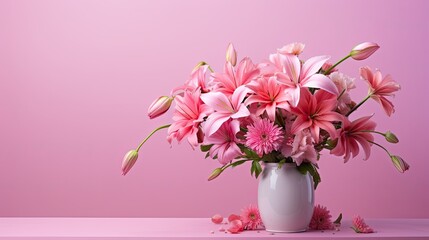 Obraz premium pink bouquet with pink flowers on a table