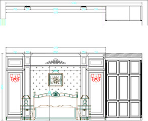 Vector sketch illustration of the interior design of an old classic vintage European ethnic bedroom with a size scale