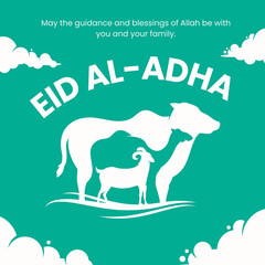 Happy Eid Al-Adha Greeting Poster illustration with minimalist background 