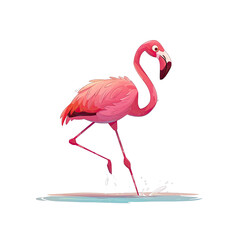 Delightful Pink Flamingo Bird Its Long, Cartoon Illustration