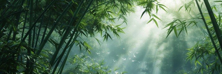Naklejka premium Tranquil bamboo forest with tall, swaying bamboo stalks