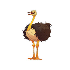Endearing Ostrich Cartoon Its Long Neck, Cartoon Illustration