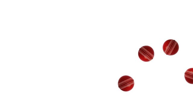 Five animated red cricket ball bounces left to right on the screen on a transparent background. 5 Animated cricket balls hit and bounce beautifully against the alpha transparent background.