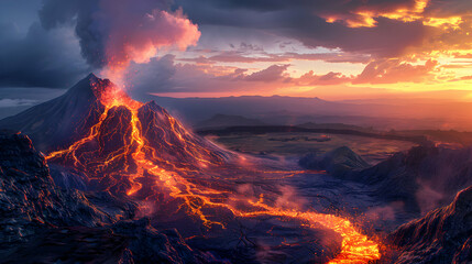 Erupting Volcano at Dusk: A Stunningly Realistic Photo Capturing Nature s Power and Beauty in Adobe Stock