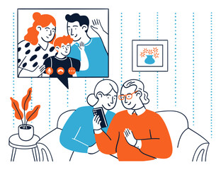 Grandparent having online call with relatives vector illustration