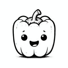 Obraz premium isolated simple outline drawing of a cartoon smiling pepper, on white background, blank for coloring