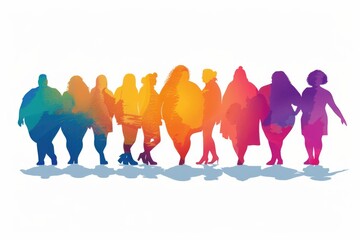 Obraz premium Silhouettes of various plus size women standing together against a white background