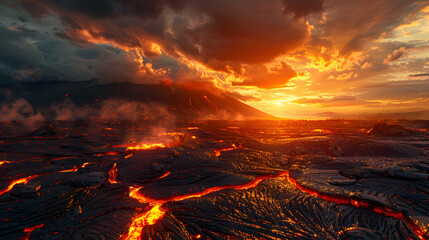 Sunrise Revelation: Captivating Lava Fields Texture and Colors at Sunrise