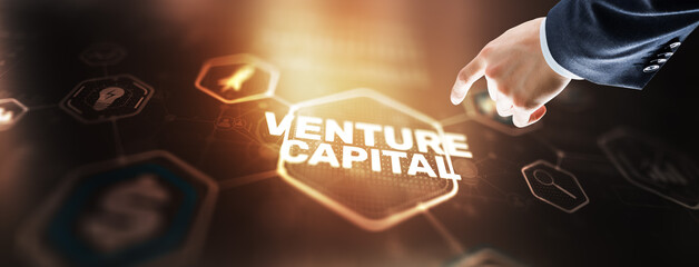 Businessman touching finger Venture Capital. Mixed Media