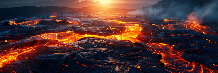 Sunrise Over Lava Fields: Vibrant Colors and Intricate Textures Captured in This Photo Realistic Concept