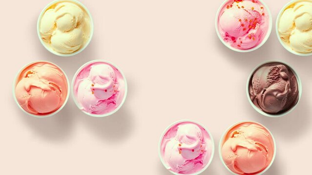 Ice cream row assortment multicolored top view dessert summer sweets tasty unhealthy food refreshing cool