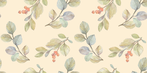 Fototapeta premium seamless collage, autumn leaves, abstract botanical pattern, watercolor leaves in digital processing, for wallpaper, packaging print