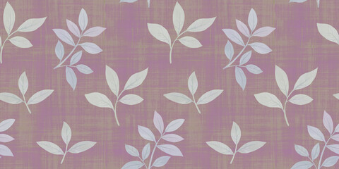 seamless botanical background of leaves, hand-drawn watercolor pattern, abstract illustration for wallpaper and packaging design, leaves on branches collected in an endless ornament