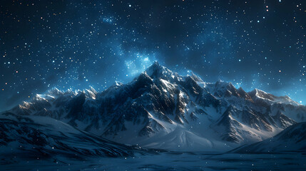 Snow Capped Mountains Under Starry Skies   A Breathtaking Nocturnal Landscape where Snow Meets the Cosmos