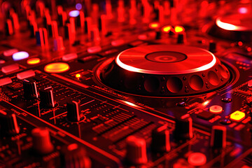 Red DJ Background | Music Mixing Design | Vibrant Red, DJ Equipment, Turntables, Dance Beats,...