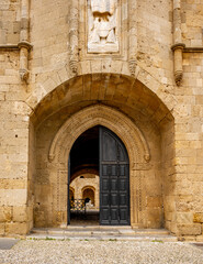 Fototapeta premium Rhodes Island, Greece, a symbol of Rhodes, of the famous Knights Grand Master Palace (also known as Castello) in the Medieval town of rhodes