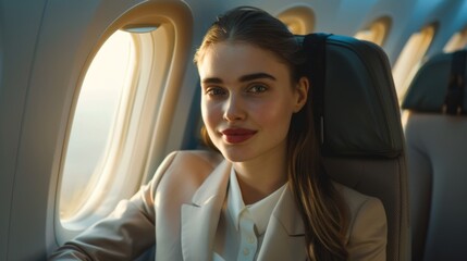 A Young Woman Inside Airplane